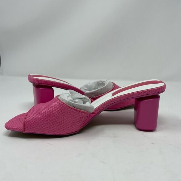 Franco Sarto Linley Slide Sandals 7 Pink Raffia Slip On Block Heel Leather - Picture 5 of 5